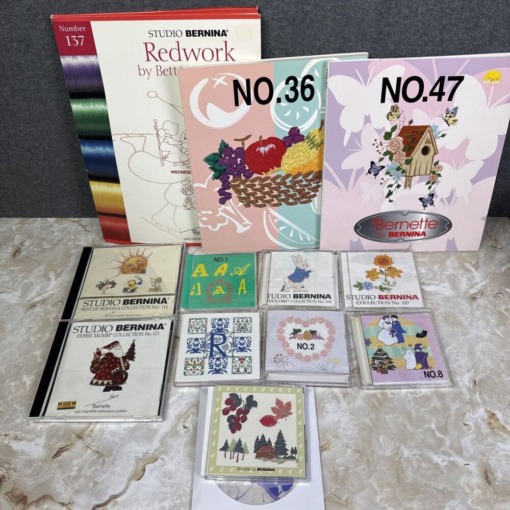 Lg Lot 12 Bernette Brother Embroidery Cards 114 113 104 107 1 2 8 33 36